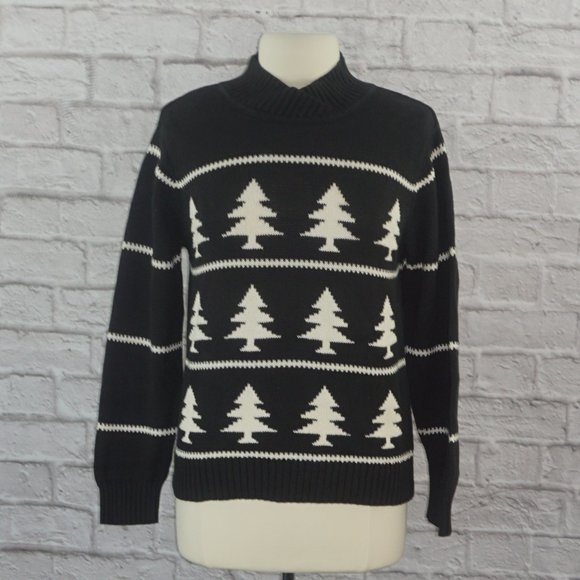 Vintage 90s Talbots Fair Isle Tree Cotton Knit Sweater - Picture 1 of 6